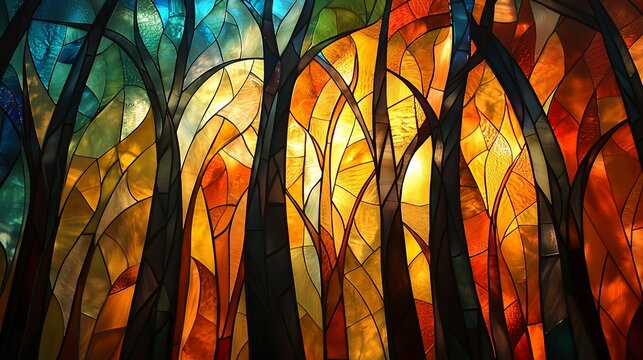 Fototapeta Stained Glass Forest Scene
