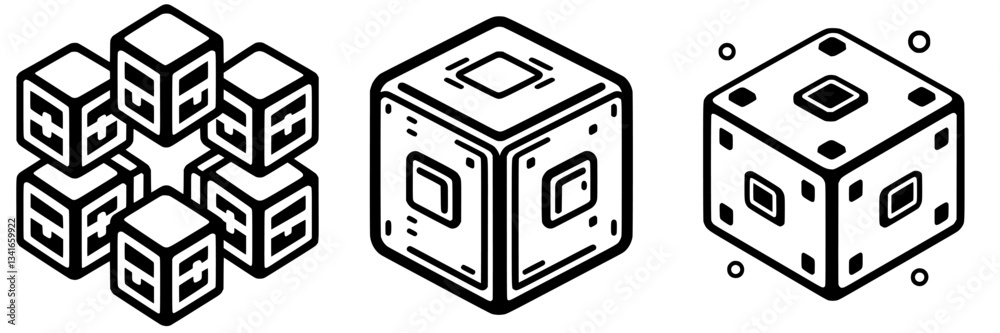 Poster geometric shapes are visually represented through various cube designs with intricate patterns and l