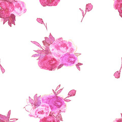 Seamless pattern with watercolor flower motif on a whinte background