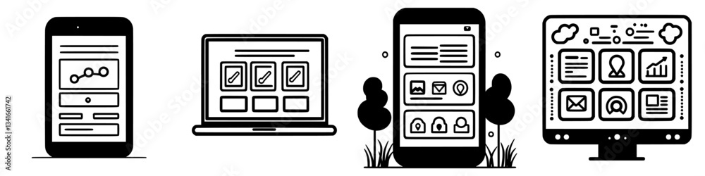 Poster various devices displaying user interfaces and data visualization in a modern digital environment