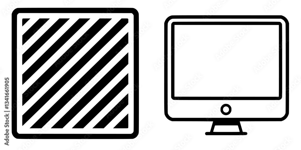Poster visual representation of a striped pattern and a computer monitor showing a blank screen