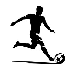 Naklejka premium Vector black and white silhouette of a football player with a ball, drawn with minimalist strokes