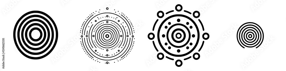 Poster patterns of concentric circles in varying sizes and styles creating a harmonious visual display
