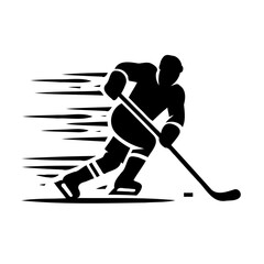 Fototapeta premium Vector black and white silhouette of a hockey player with a stick and puck, drawn with minimalist strokes