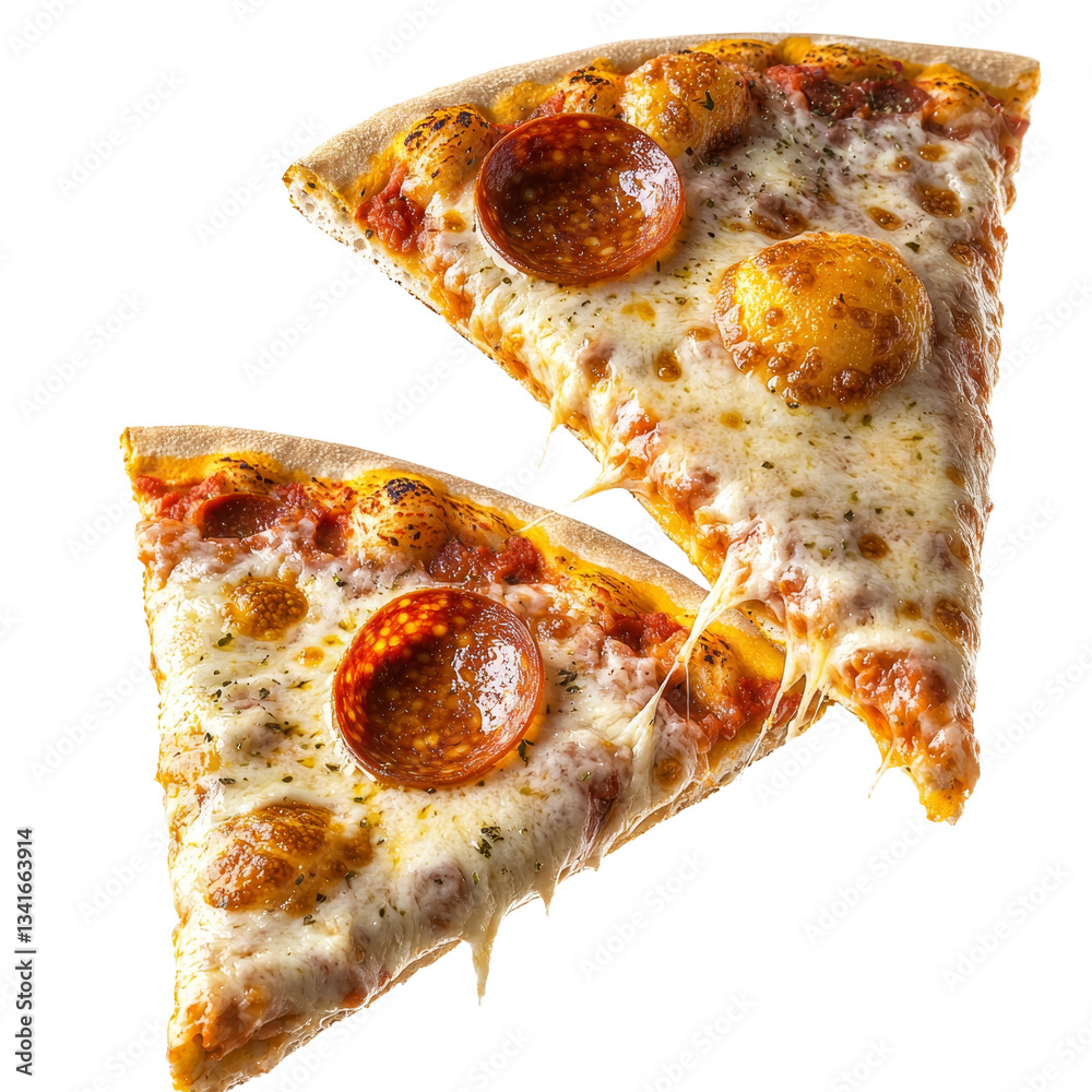 Poster Two slices of pepperoni pizza are isolated on a transparent background and were created using Generative Ai