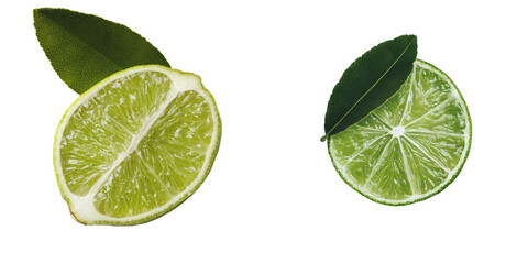 Generative Ai has created an image of a fresh green lime fruit isolated on a transparent background