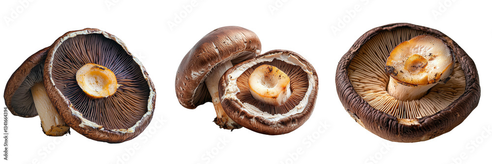 Poster a transparent background features isolated brown mushrooms, produced by generative ai