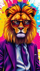 stylish lion with a purple suit 