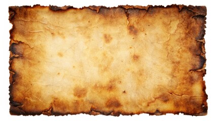 Rustic grunge style aged paper texture with burnt isolated on white background
