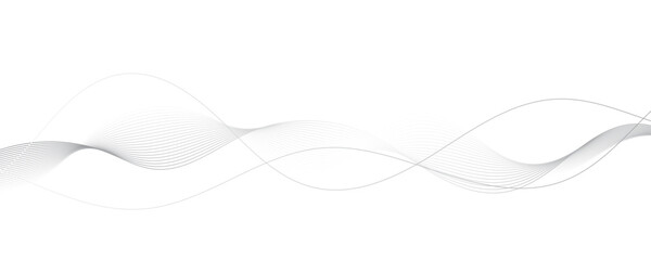Abstract gray wave dynamic curve lines on transparent background with flowing particles. Digital energy waves technology concept. Modern backdrop design for business, presentation, banner.