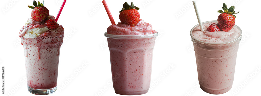 Poster a strawberry smoothie is paired with a strawberry milkshake that has been isolated on a transparent 