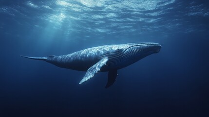 Majestic blue whale swimming gracefully ocean gigapixel image underwater environment side view serene beauty