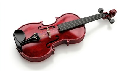 Fototapeta premium A deep red violin with a glossy finish and ebony fittings, isolated on a white background.