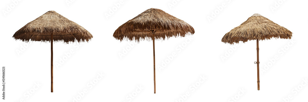 Poster Generative Ai has created an image of a thatched beach umbrella isolated against a transparent background