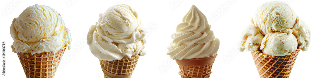Poster On a transparent background, a vanilla soft serve ice cream cone is shown in isolation, the result of Generative Ai