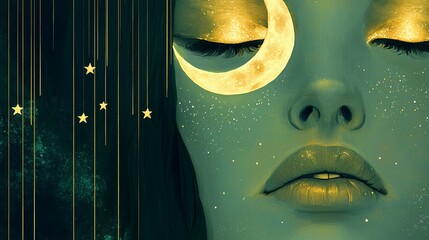 Woman Dreamy Night Sky Face Closeup