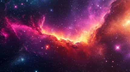 Fototapeta premium A dreamlike cosmic landscape of an otherworldly galaxy with vibrant pink and orange auroras stretching across spac