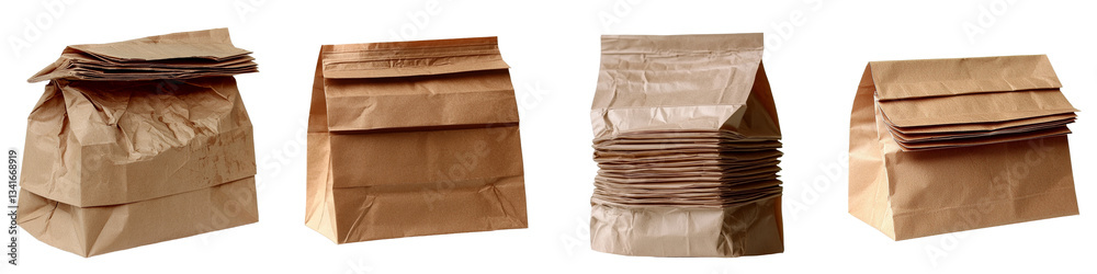 Aufkleber on a transparent background, a brown paper bag is depicted in isolation, a product of generative ai
