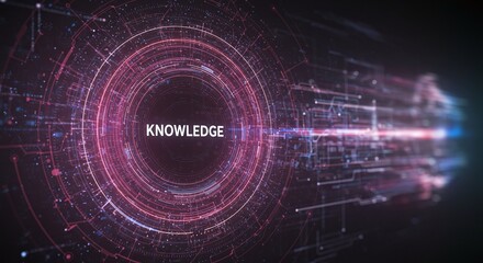 Obraz premium Illuminating the Path of Knowledge: Futuristic digital illustration that symbolizes the expansive realm of knowledge, with interconnected networks and luminous circuits.