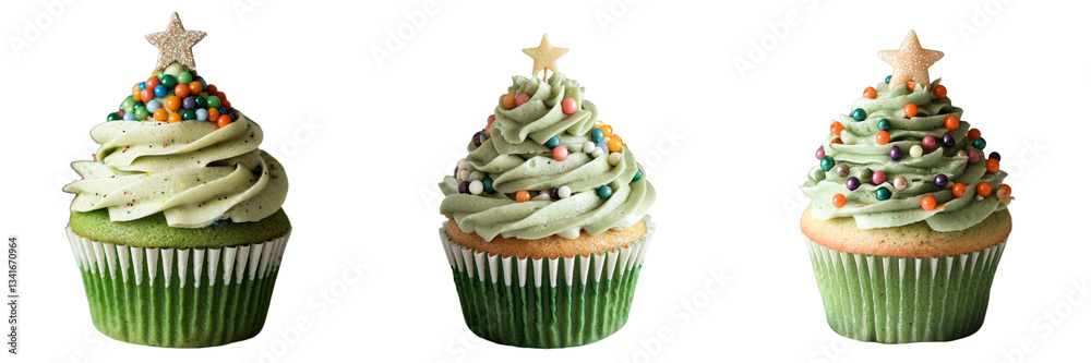 Poster A Generative Ai generated image features a cupcake decorated Christmas tree isolated on a transparent background