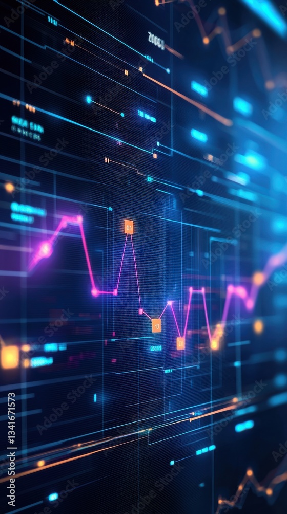 Poster vibrant abstract data visualization with colorful graphs and lines