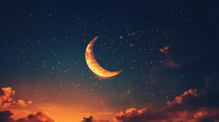 Celebrating ramadan islamic culture gigapixel crescent background minimalistic design night sky serenity