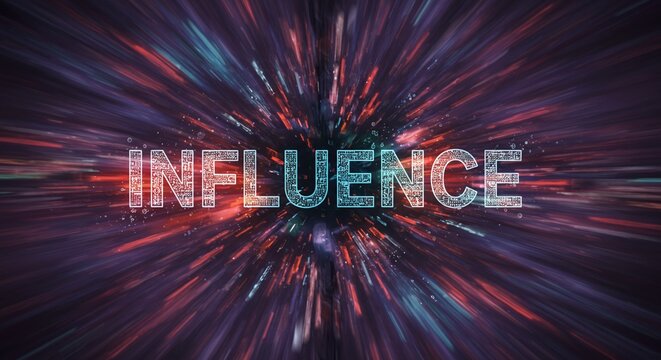 The Power of Influence: This captivating illustration emphasizes the word "influence" with a dynamic visual of energy, motion, and light.