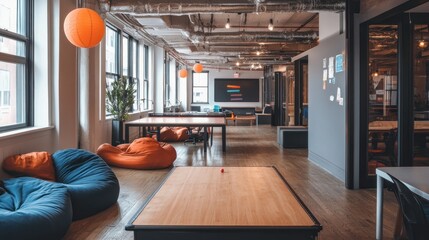 Vibrant tech startup office space showcasing collaborative areas and diverse workspaces