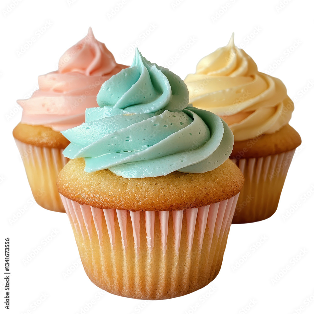 Poster generative ai created isolated vanilla cupcakes on a transparent background