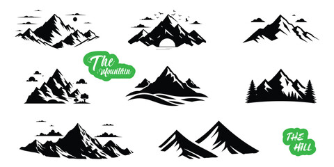 Minimalist Mountain and Hill Silhouette Vector Set – Adventure, Nature, and Travel Illustration