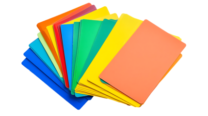 Stack of colorful folders arranged in a fan formation