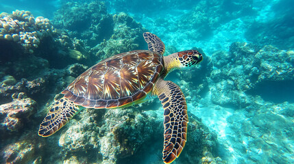 Obraz premium The ocean's coral reefs are bursting with colorful marine life, from fish to sea turtles.