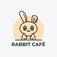 Minimalist Rabbit Café Logo,Cute Bunny Coffee Shop Icon