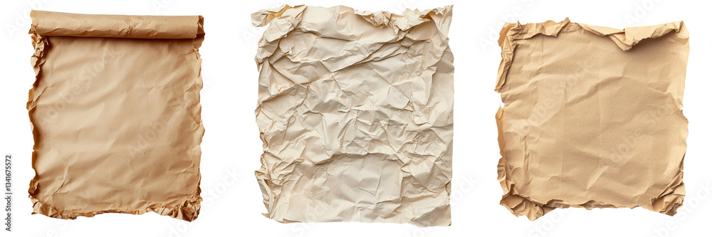 Poster Generative Ai has created an image of aged parchment with torn edges and a textured wrinkled surface isolated on a transparent background