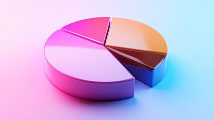 Fototapeta premium 3D pie chart with gradient-colored sections, illustrating revenue distribution for a financial forecast.