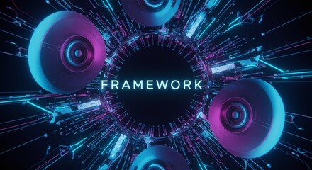 Obraz premium Framework in futuristic technology design: A captivating image showcasing a technological concept, with a central 