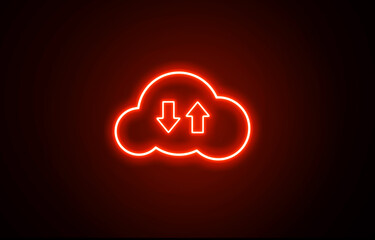 Download and Upload icon. Neon Download icon. Glowing neon download sign. Neon Download and Upload icon.