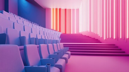 Obraz premium Modern Auditorium Interior with Colorful Neon Lights and Seating