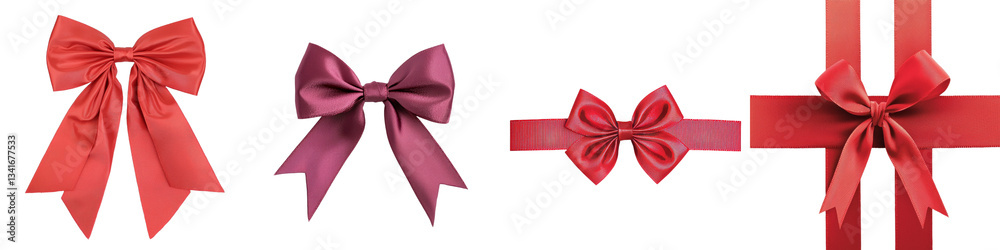 Aufkleber Isolated on a transparent background is a red satin ribbon bow, an image generated using Ai