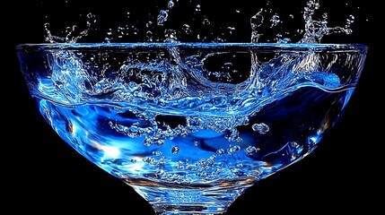Water splash in glass bowl, dark background