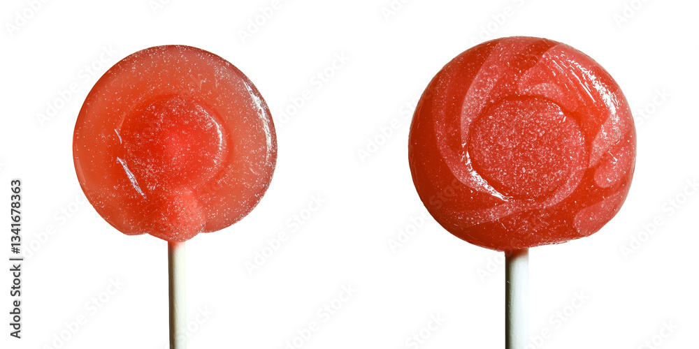 Aufkleber on a transparent background, a red lollipop is depicted in isolation, a product of generative ai