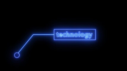  Neon line animation of HUD elements with text Technology. Animate a white callous for text. HUD elements on black background.