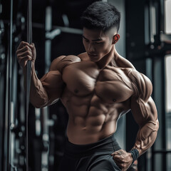 bodybuilder training with dumbbell