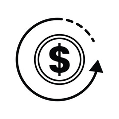 Obraz premium Dollar Currency exchange icon. Black round money back refund investment icon, US dollar mark. Refund money. Dollar exchange transfer sign vector illustration.