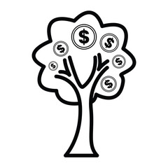 Money tree with dollar signs icon representing financial growth. Money grow icon with plant leaf and coin. Investment tree icon illustration.