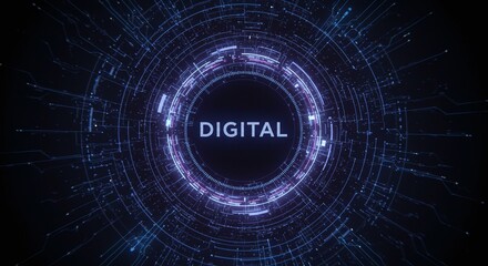 Obraz premium Digital Universe: A mesmerizing digital interface showcases the word 
