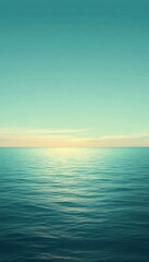 Serene ocean sunset. Calm water meets a tranquil sky, creating a peaceful and picturesque scene.