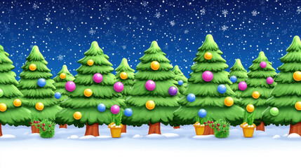 Obraz premium Christmas Trees Seamless Border