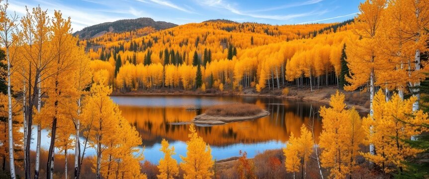Vibrant aspen trees surrounding Lost Lake, Kebler Pass, Colorado autumn foliage, fall colors, majestic