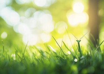 Mantis in grass, sunlit meadow, nature scene, tranquility, stock photo